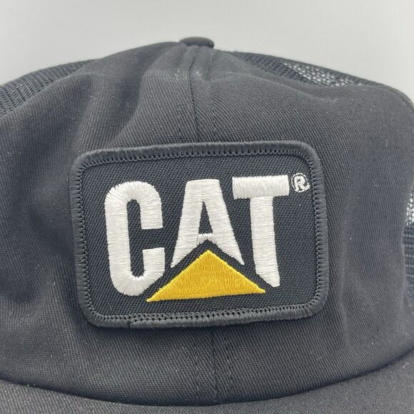 Vintage CAT Caterpillar Gold Leaf Patch Snapback Hat Tonkin Trucker Mesh Cap 80s - Picture 2 of 12